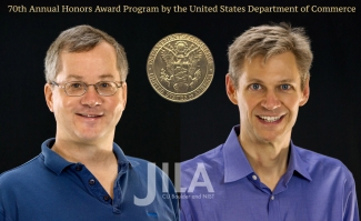 Photograph of JILA Fellows Dr. Tom Perkins and Dr. Konrad Lehnert.