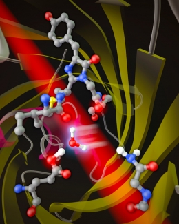 Light-emitting molecular arrangement illustration.