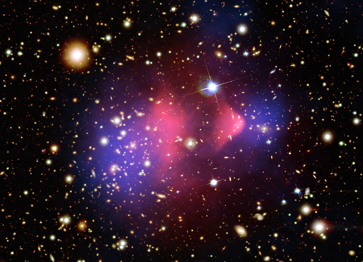 Mass/visible/x-ray image of the Bullet cluster