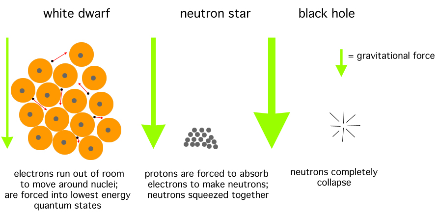 electrons are squeezed in a white dwarf; neutrons are squeezed in a neutron star