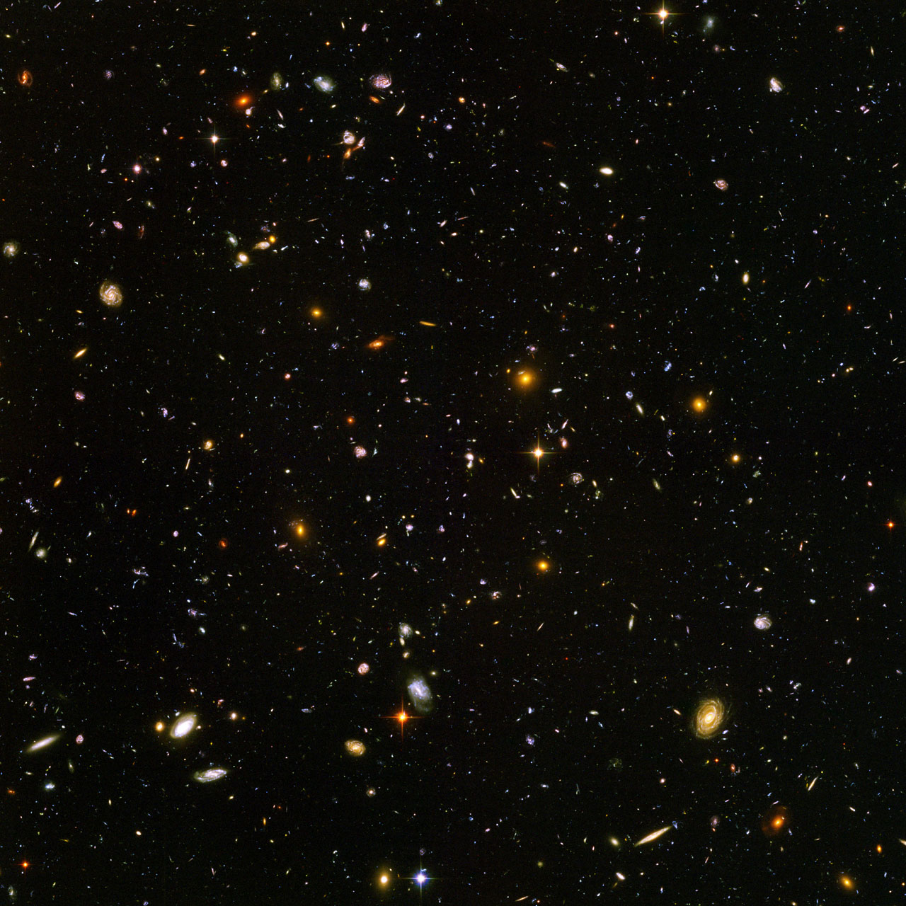 Hubble cluster Abell 1689, with dark matter (bluish) inferred from lensing
