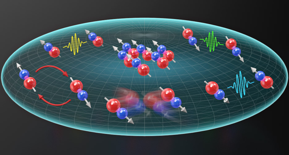A 2D itinerant spin system with polar molecules interacting and colliding 