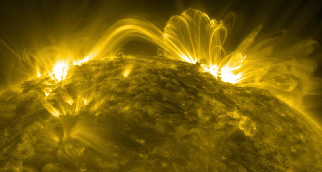 Coronal loops on the sun are captured in ultraviolet light using the Atmospheric Imaging Assembly (AIA) instrument on NASA’s Solar Dynamics Observatory