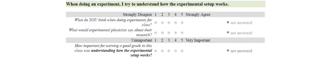 An example of the three-tiered question format used on the E-CLASS.