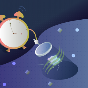 Cartoon clock looks for dark matter.
