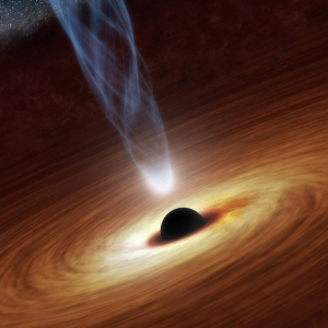 Illustration of a supermassive black hole wth millions to billions times the mass of our sun.