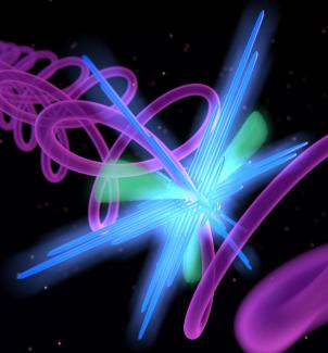 Artist's conception of high-harmonic generation (HHG) of extreme ultraviolet beams