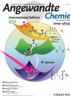 Journal cover of schematic energy landscape of the oxyallyl anion.