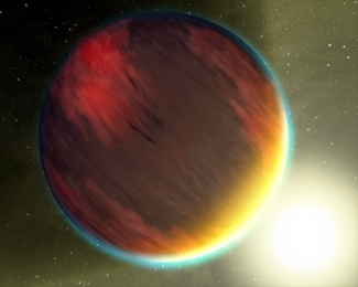 Artist’s concept of a puffed-up “Hot Jupiter” orbiting very close to its fiery star.