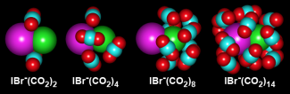 Figure showing CO2 molecules surrounding photodissociated IBr- molecules.