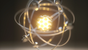 An atom with a glowing nucleus