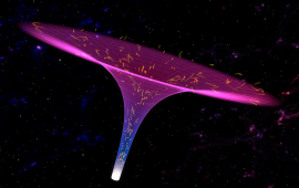 An artistic rendering of a charged black hole and its corresponding Hawking radiation