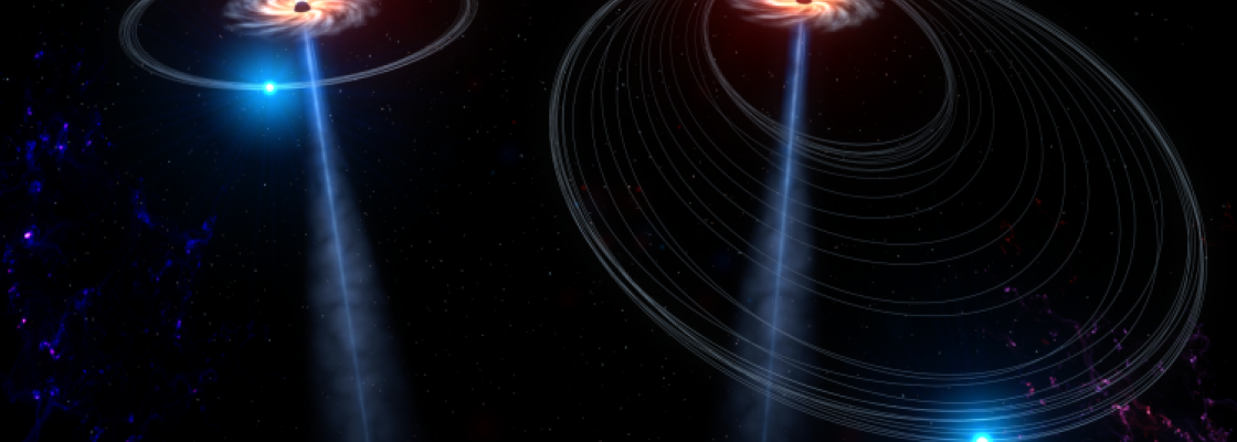 Graphic showing stars orbiting supermassive black holes