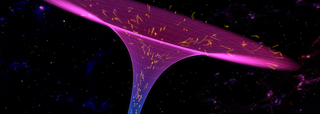 An artistic rendering of a charged black hole and its corresponding Hawking radiation