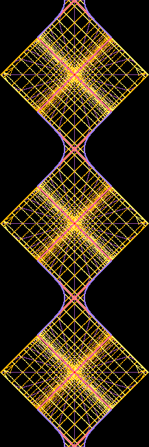 Penrose diagram of the complete Reissner-Nordström geometry with Charge/Mass = 0.9.