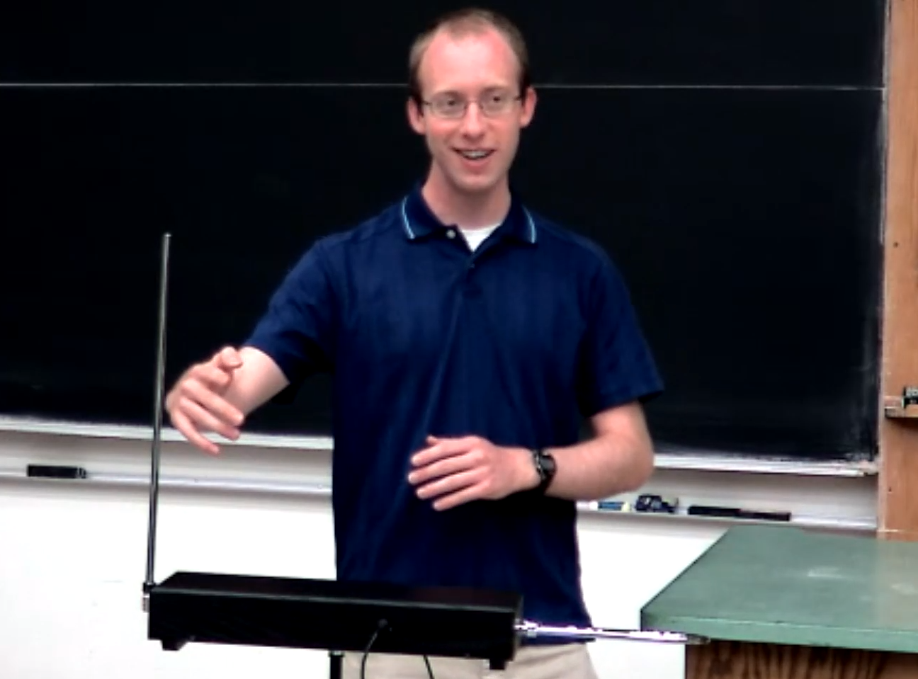 Demonstrating the theremin for the students of PHYS 1240: Sound and Music.